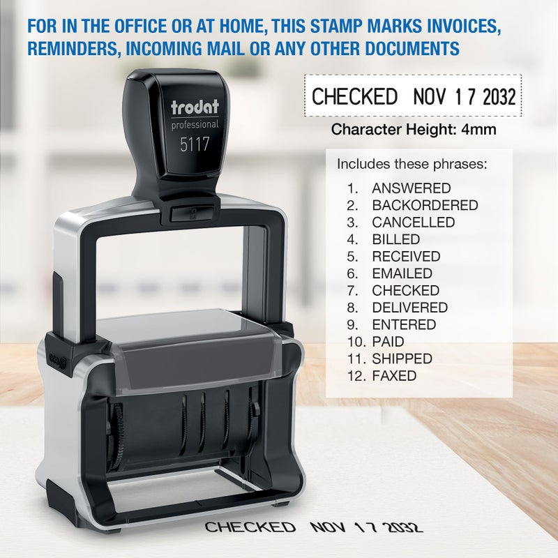 Trodat Professional 5117 12-Message Stamp, Dater, Self Inking, 2-1/4" x 3/8", Black - Image 3